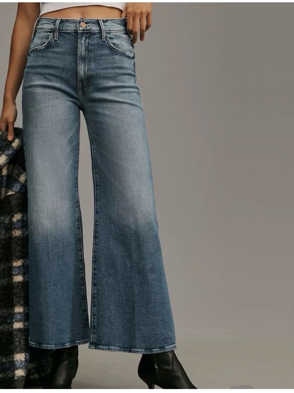 Mother The Hustler Roller Ankle Jeans High On The Hog Wide Leg med blue wash 29